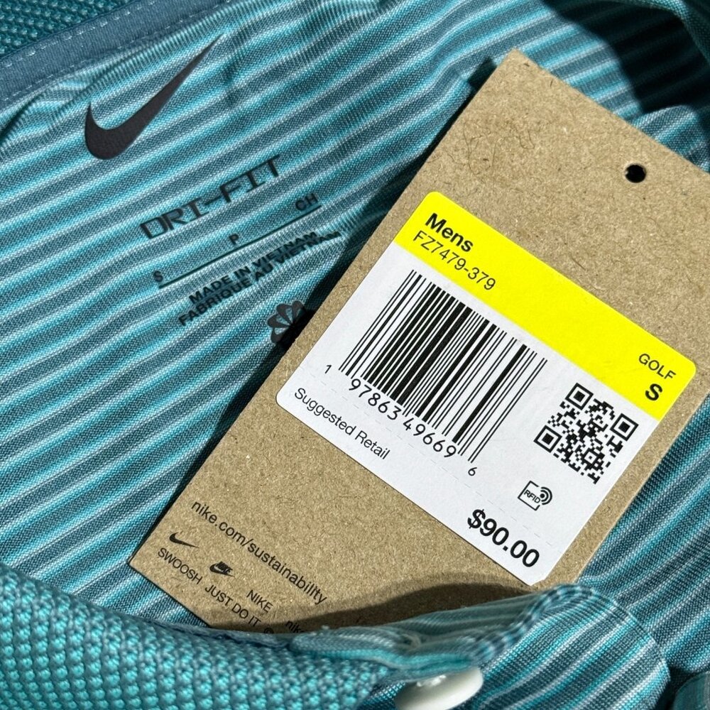 Nike Tour Mens Dri-FIT Golf Polo Shirt Small Striped Mineral Teal FZ7479-379 NEW - Picture 10 of 13